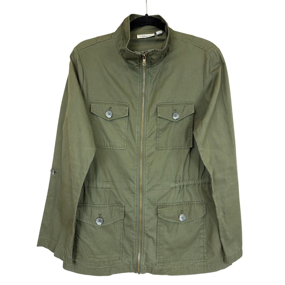 CROFT AND BARROW GREEN ARMY STYLE JACKET 100% COTTON BUTTON FRONT WOMENS SIZE M